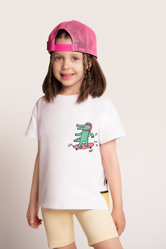 T-Shirt aus Baumwolle mit Print: Krokodil auf Skateboard