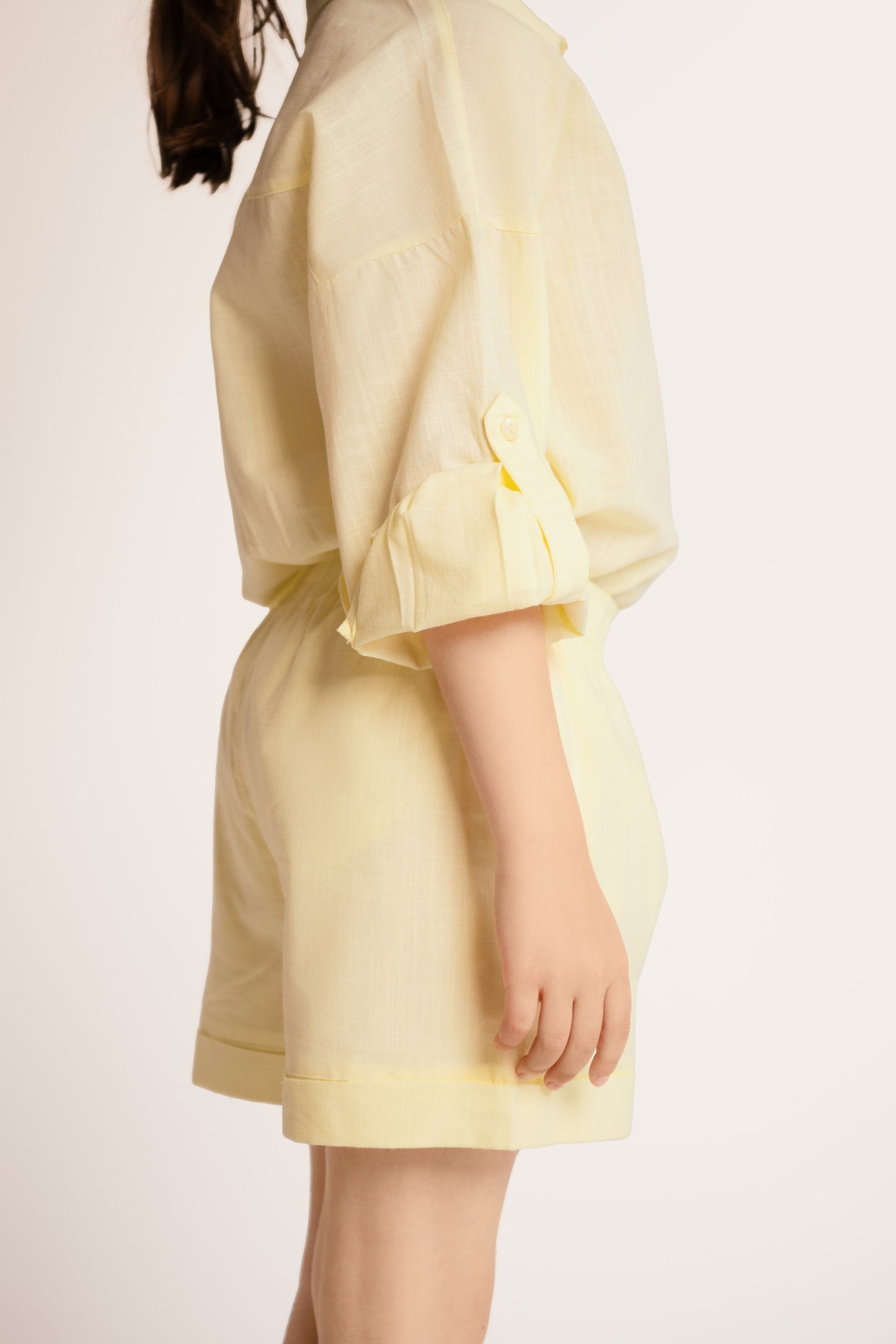 Cotton twin set in lemon yellow: shorts + shirt