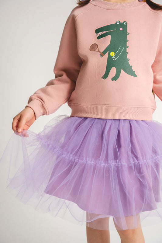 Baumwoll/Tüll Kleid Krokodil in Violett