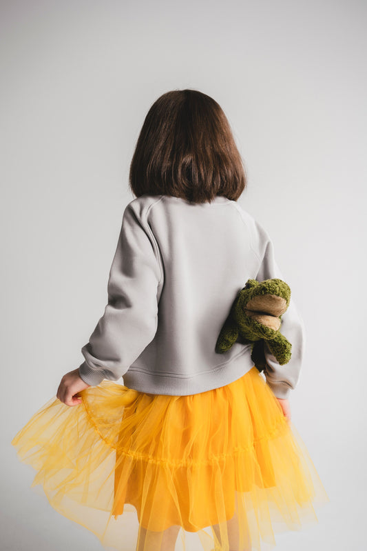 Baumwoll/Tüll Kleid Krokodil Senfgelb