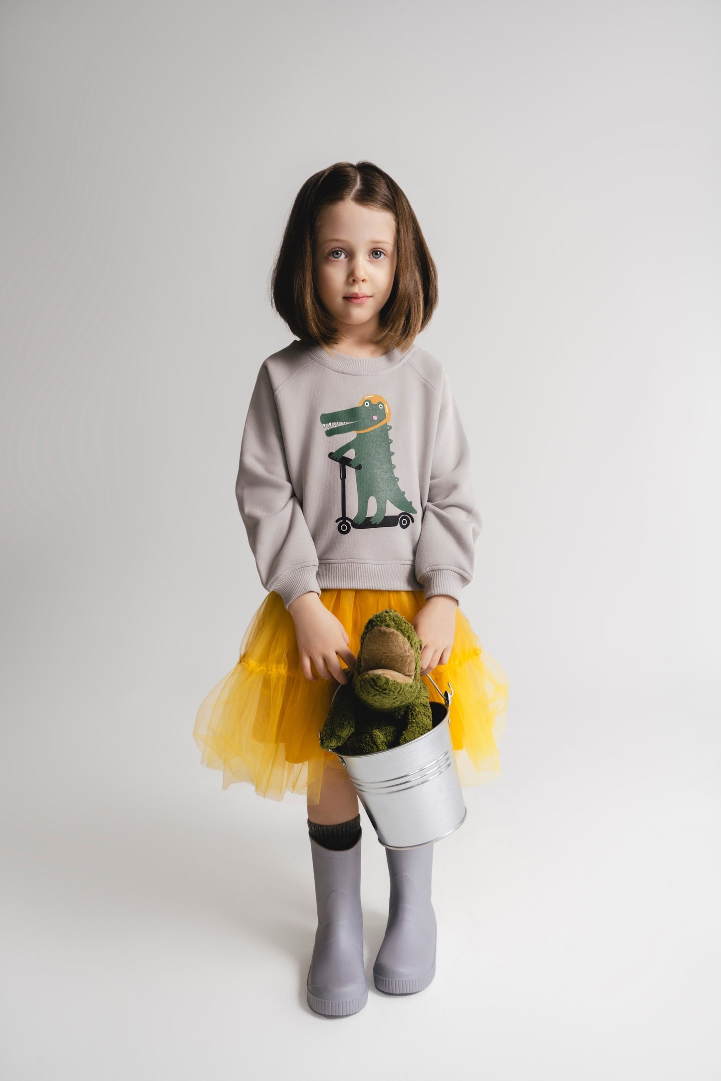 Cotton/Tulle dress Crocodile mustard yellow