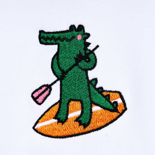 T-Shirt aus Baumwolle mit Stickerei: Krokodil auf SUP